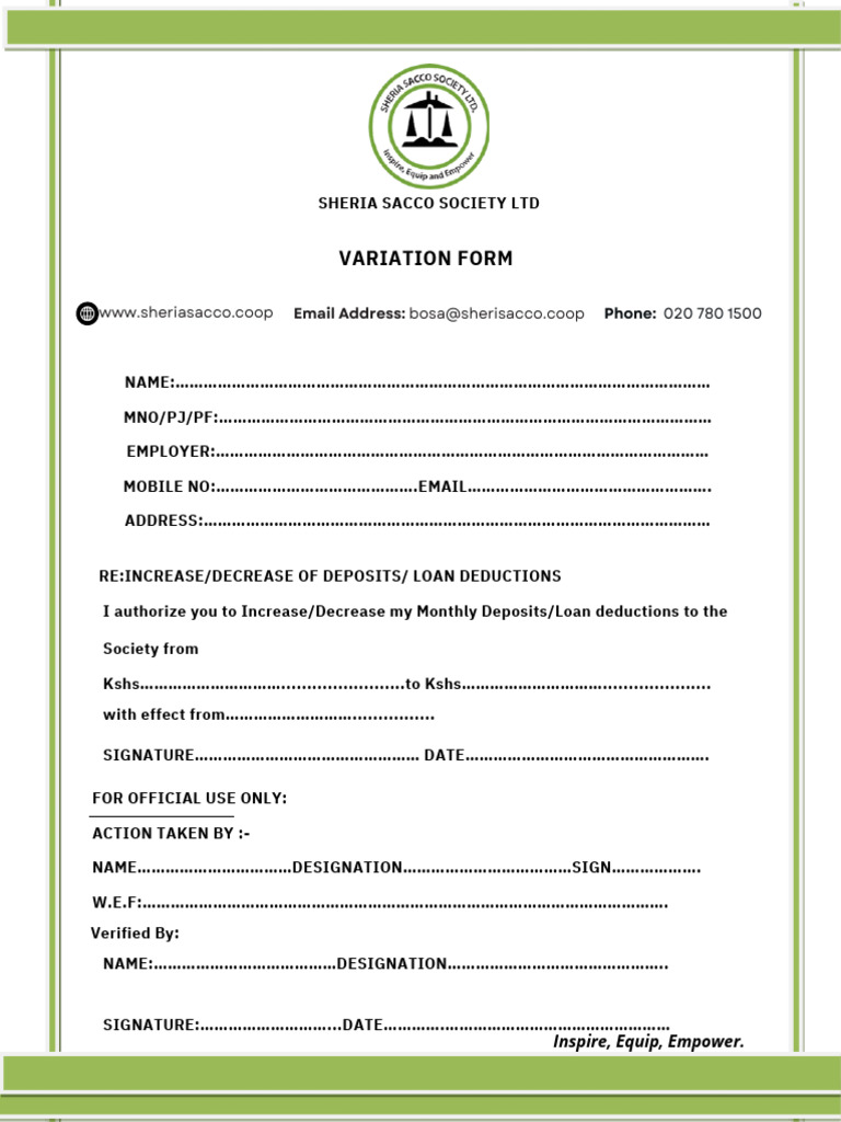 Sheria Sacco Variation Form | PDF