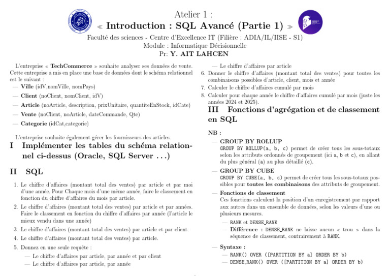 Analyse des Ventes avec SQL Avancé | PDF | Logiciel de gestion des ...
