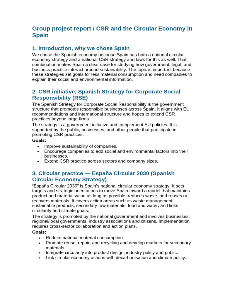 CSR and Circular Economy in Spain | PDF | Corporate Social ...