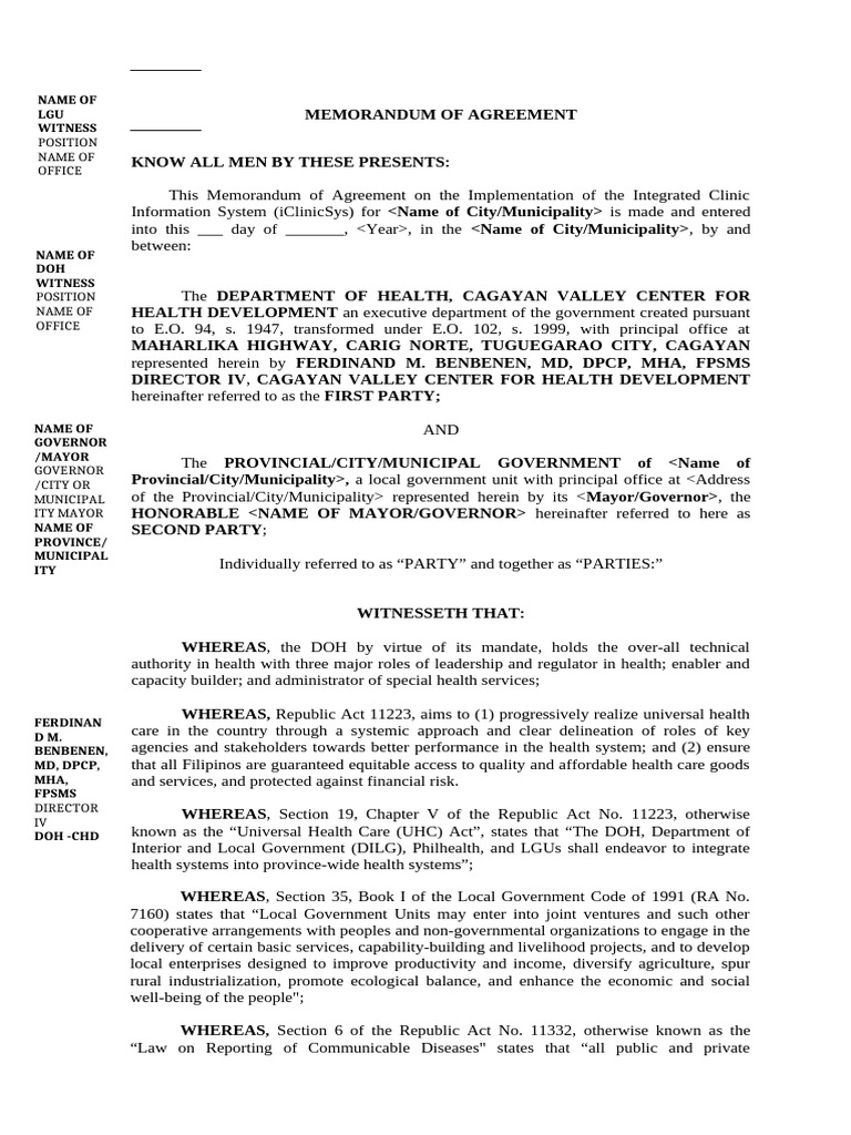 IClinicSys Update MOA Template 2025 RDS NAME | PDF | Electronic Health ...