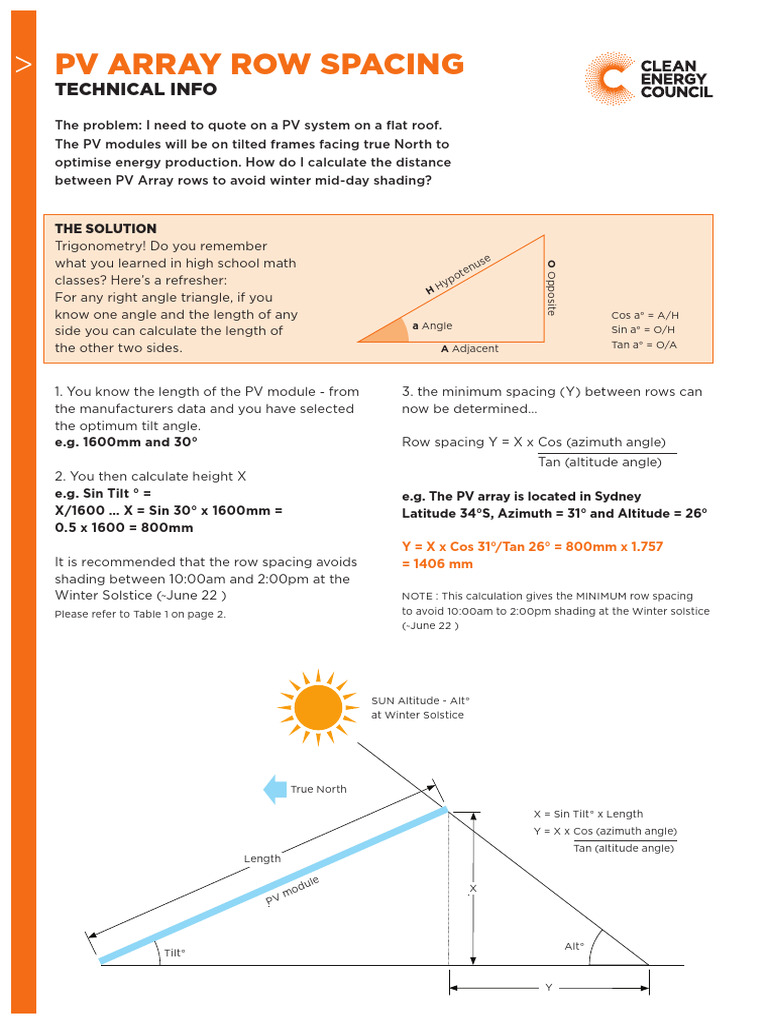Calculate PV Array Row Spacing | PDF | Euclidean Geometry | Geometric ...