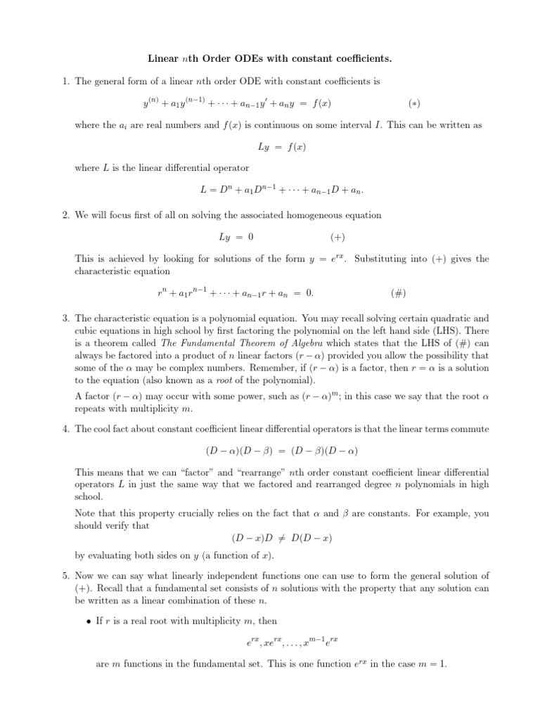 Linear ODE With Constant Coefficients | PDF | Factorization | Polynomial
