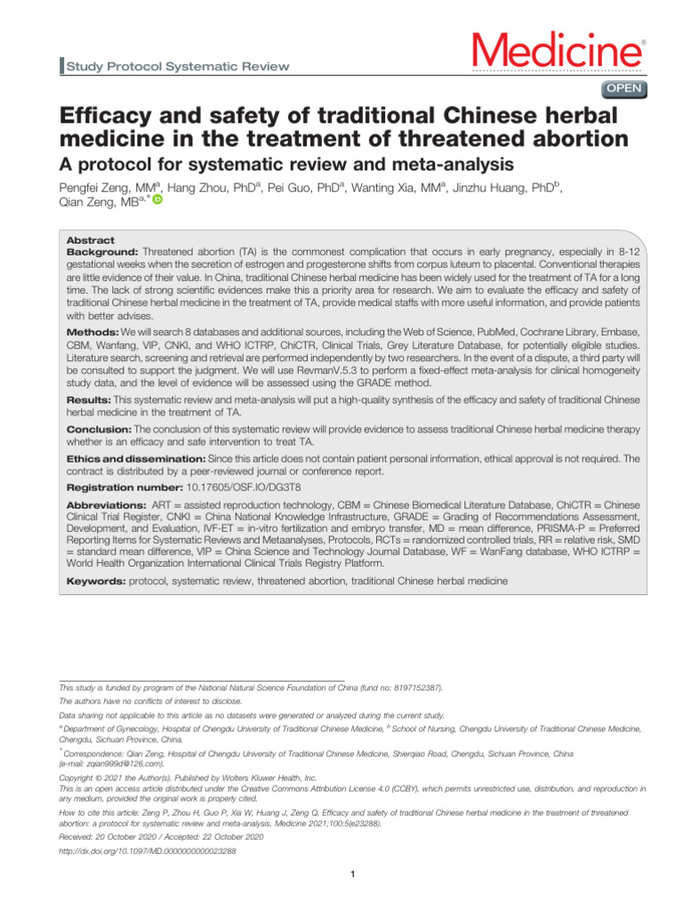 Efficacy and safety of traditional Chinese herbal | PDF | Miscarriage ...
