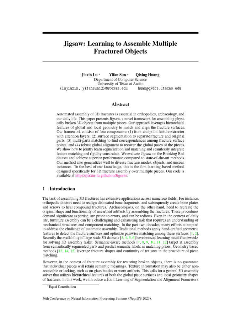 Jigsaw: 3D Fracture Assembly Framework | PDF | Image Segmentation ...