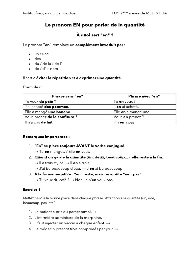 Utilisation du pronom 