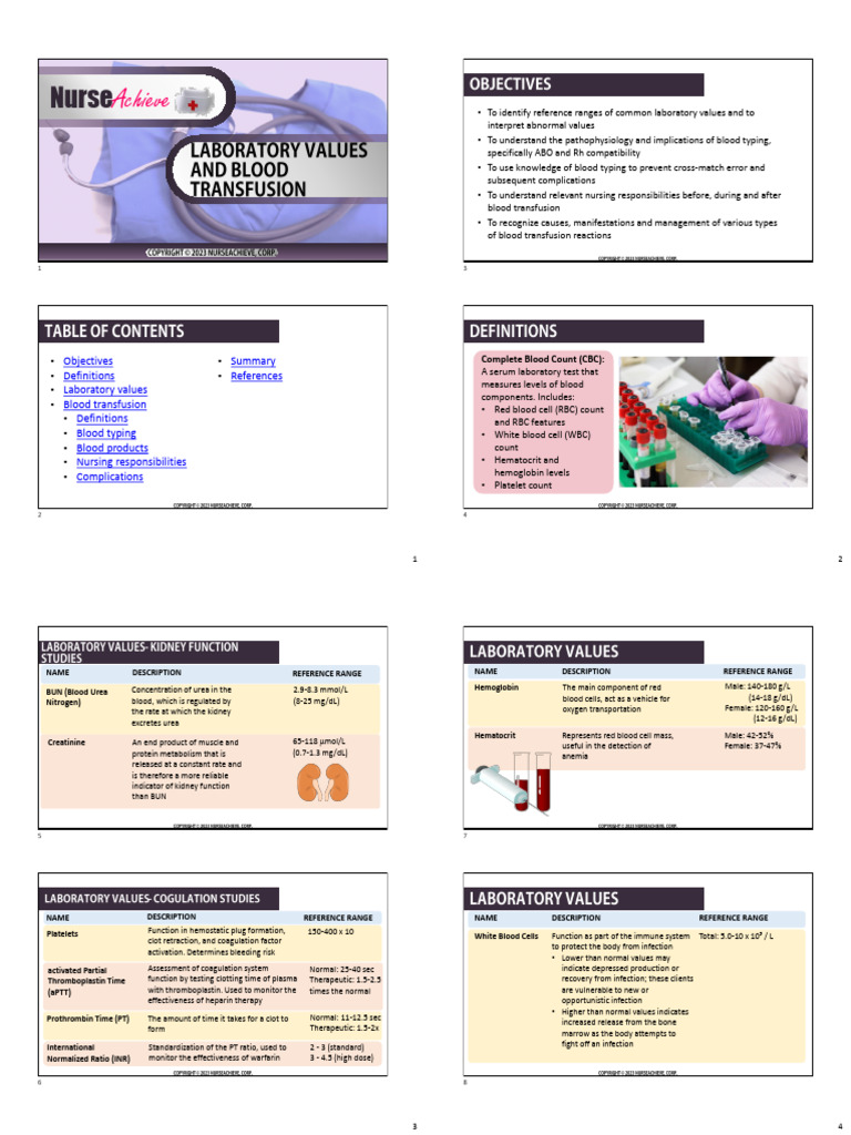 Lab Values and Blood | PDF | Coagulation | Blood