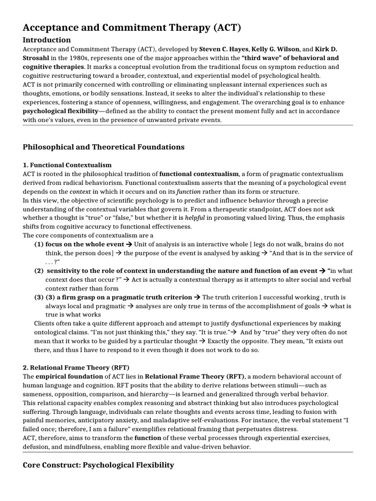 Acceptance and Commitment Therapy (ACT) | PDF | Mindfulness | Cognitive ...