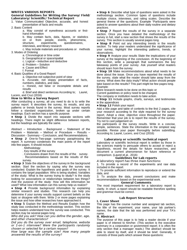 Guidelines for Writing Reports | PDF | Survey Methodology | Experiment