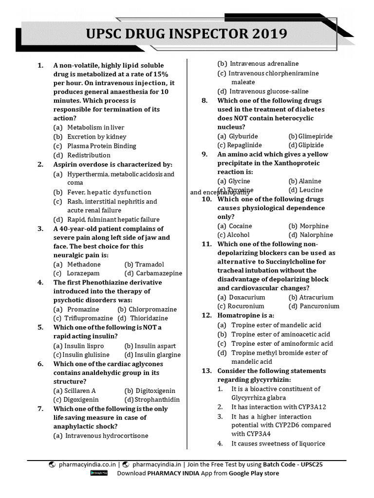 UPSC Drug Inspector Exam Questions | PDF | Titration | Chemistry