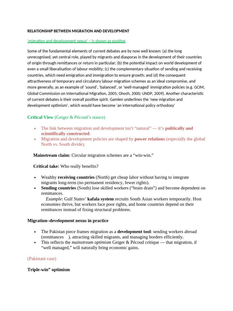 RELATIONSHIP BETWEEN MIGRATION AND DEVELOPMENT | PDF | Human Migration ...