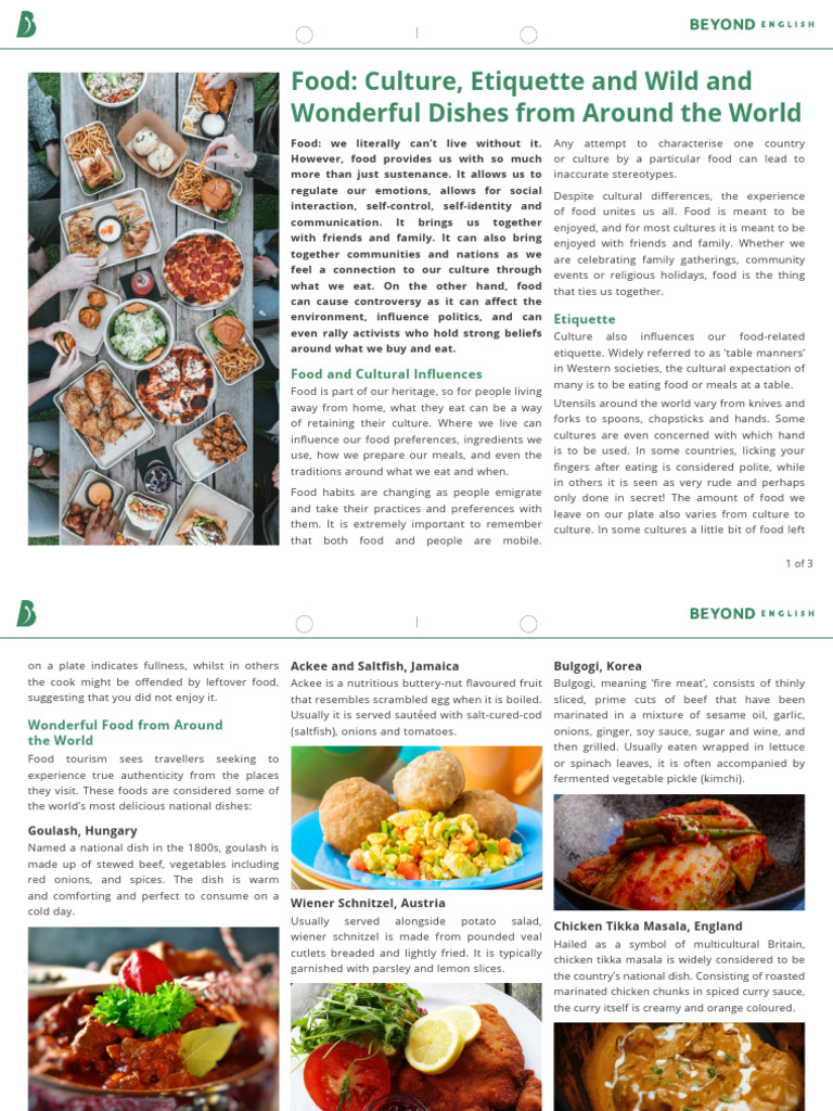 Global Food Culture and Etiquette | PDF | Foods | Cuisine