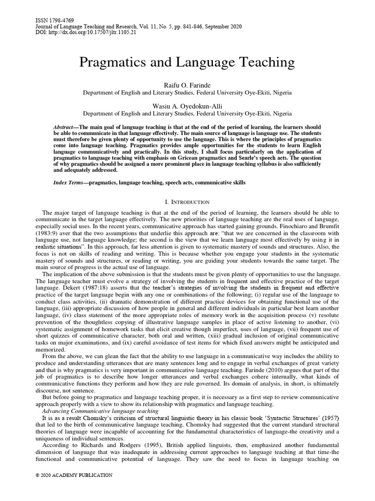 Pragmatics and Language Teaching | PDF | Language Education | Linguistics