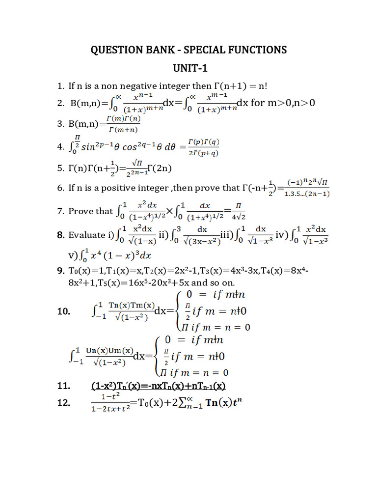 Special Functions Question Bank | PDF | Power Series | Mathematical ...