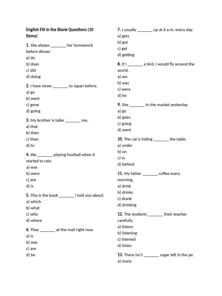 English Fill in The Blank Questions | PDF | Chess Theory | Chess