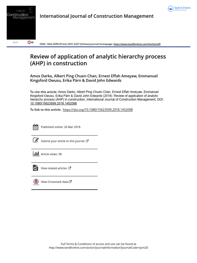 AHP Applications in Construction Management | PDF | Decision Making