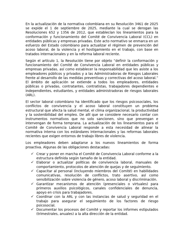 Ensayo Resolucion 3461 | PDF | Derecho laboral | Violencia