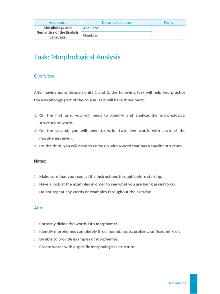 Task1 - Morphological Analysis | PDF | Morphology (Linguistics) | Word