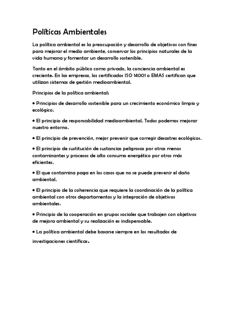 Políticas Ambientales | PDF | Desarrollo sostenible | Sustentabilidad