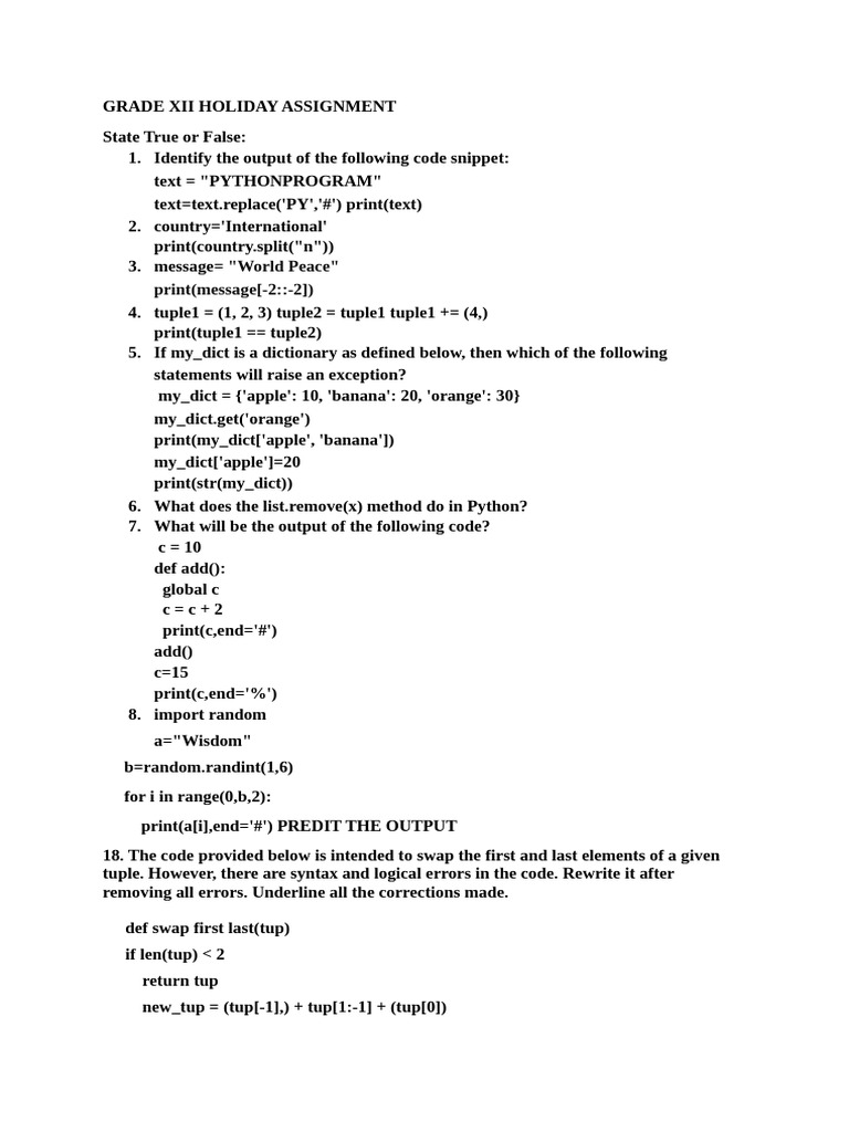 Python Code Output Predictions | PDF | Computer Programming | Software ...