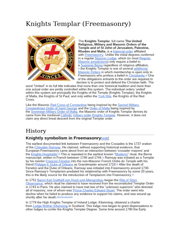 Knights Templar in Freemasonry | PDF | Western Esotericism | Fraternities