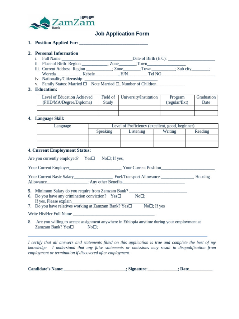 Job Application Form | PDF