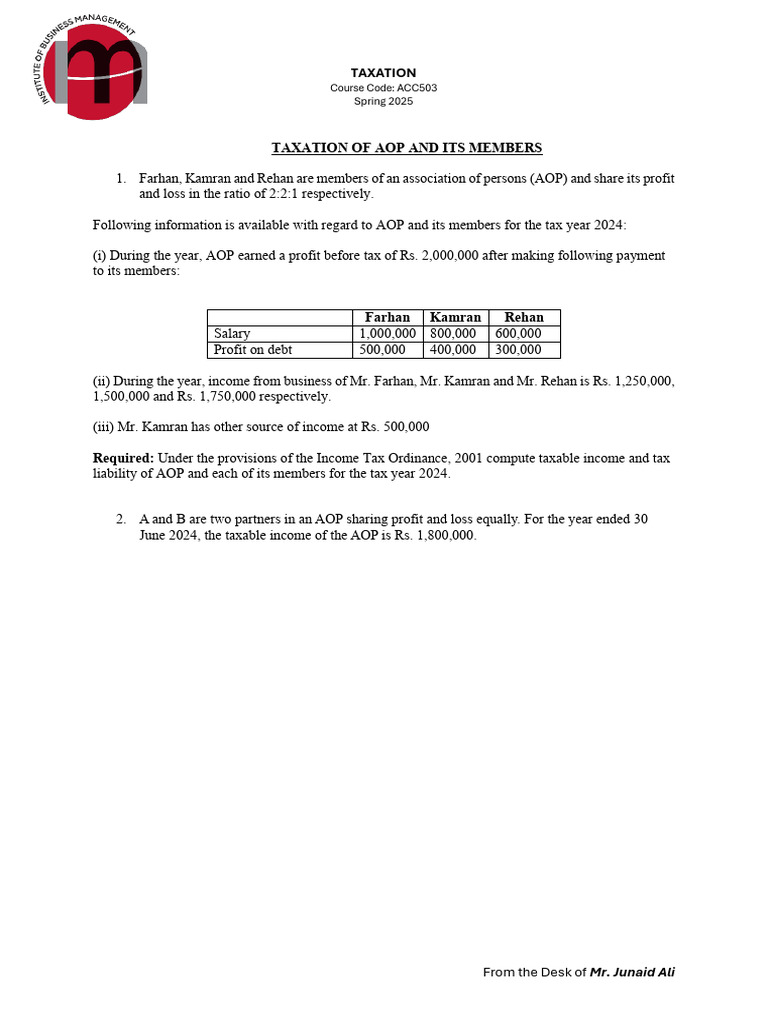 Taxation of AOP Members: 2024 Guide | PDF | Taxes | Income