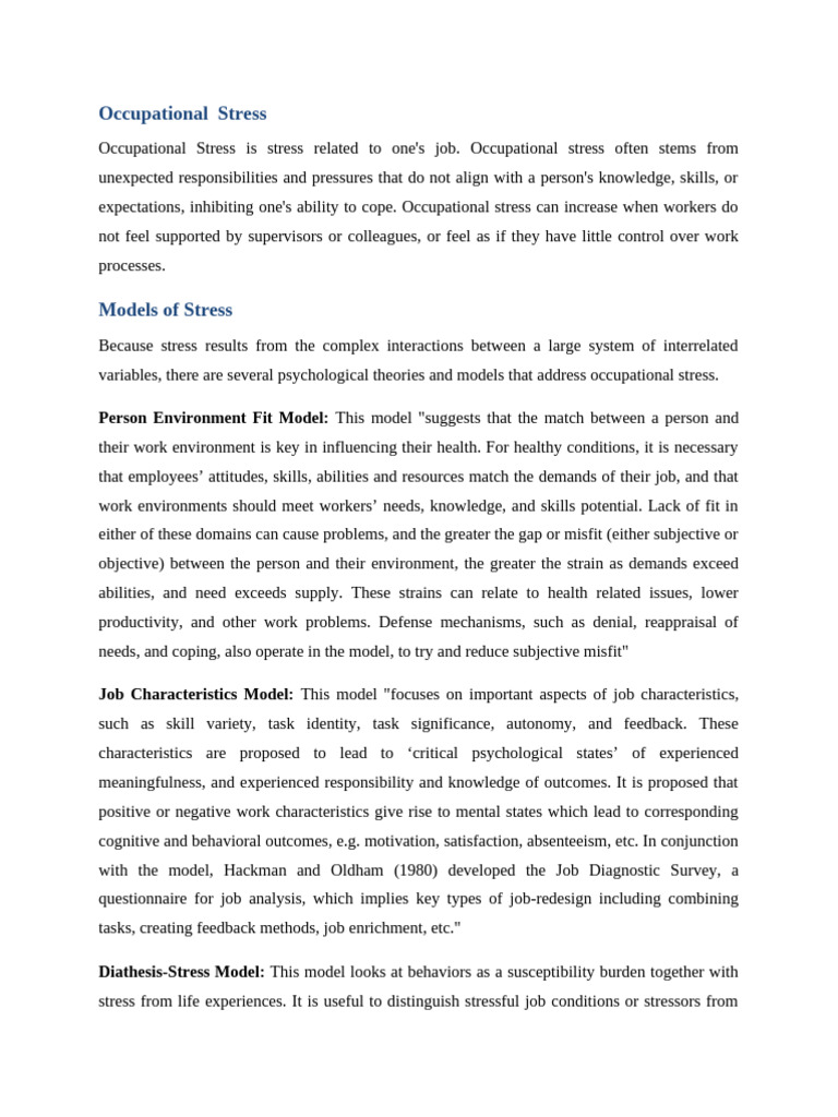 Occupational Stress | PDF | Occupational Stress | Workload