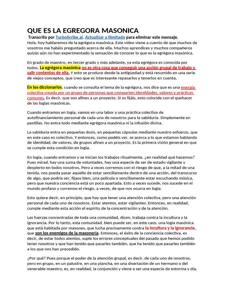 Egrégora Masónica: Energía Colectiva en Logia | PDF | Masonería