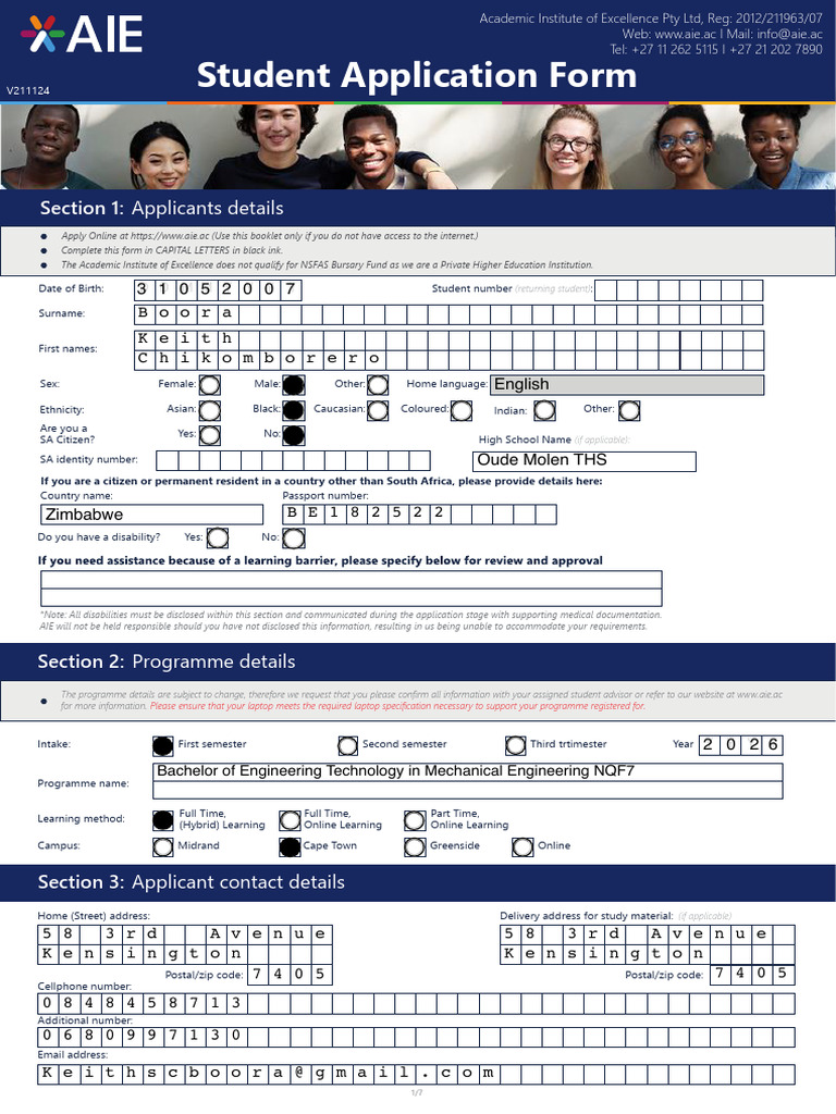 AIE Student Application Form Guide | PDF | Mediation | Indemnity