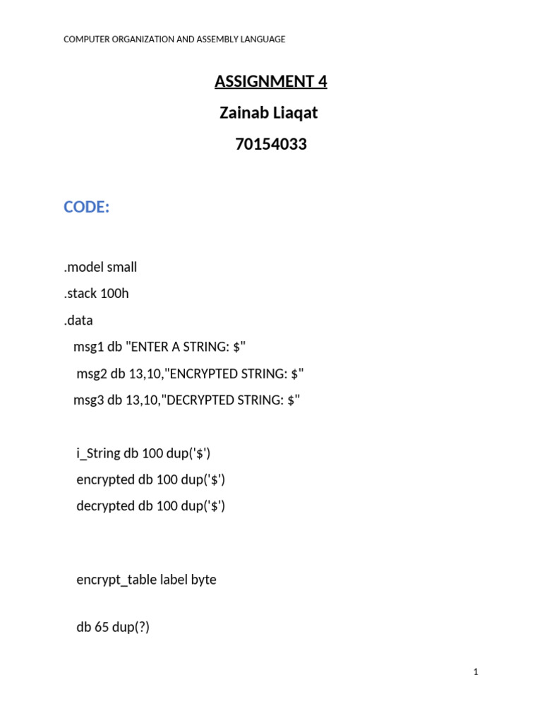 Assembly Language String Encryption | PDF