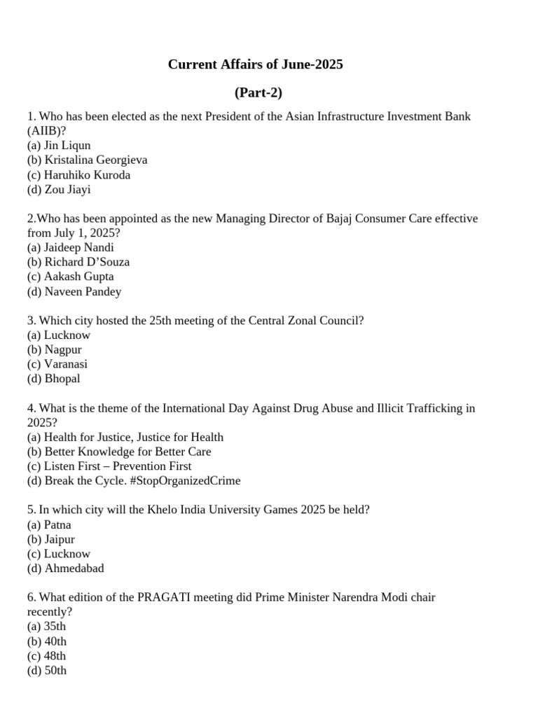 June 2025 Current Affairs Highlights | PDF