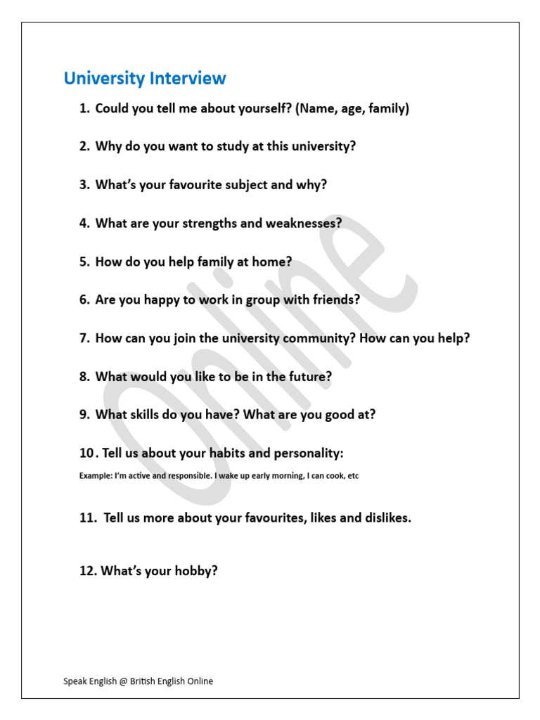 British University Interview Questions | PDF