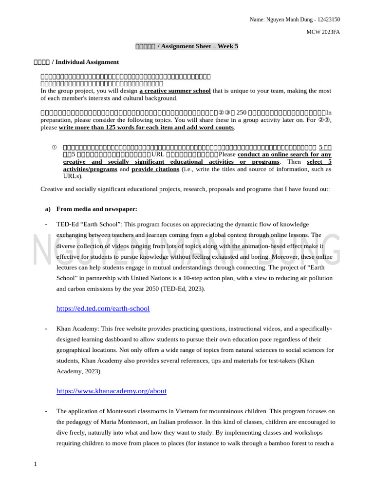 Creative Summer School Project Ideas | PDF | Disability | Learning