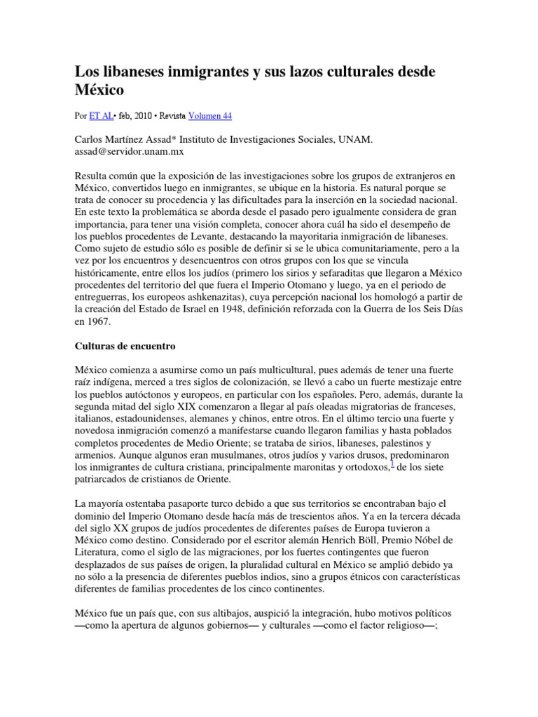Los libaneses inmigrantes y sus lazos culturales desde México | PDF ...