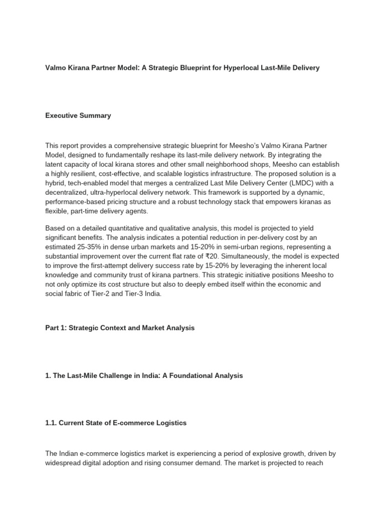 Valmo Kirana Model for Last-Mile Delivery | PDF | Pricing | Incentive