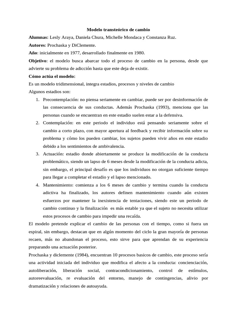 Modelo Transteórico de Cambio en Adicciones | PDF | Autoeficacia ...