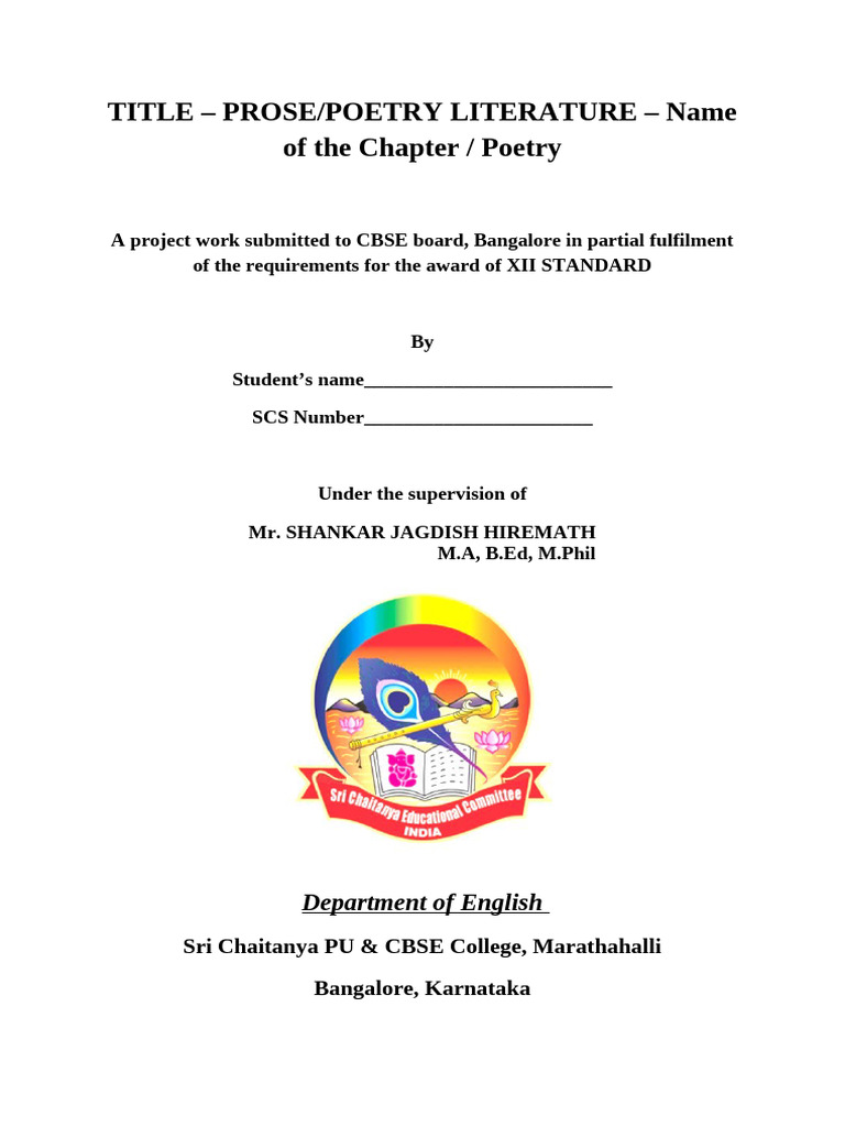XII English Project: Prose & Poetry Analysis | PDF