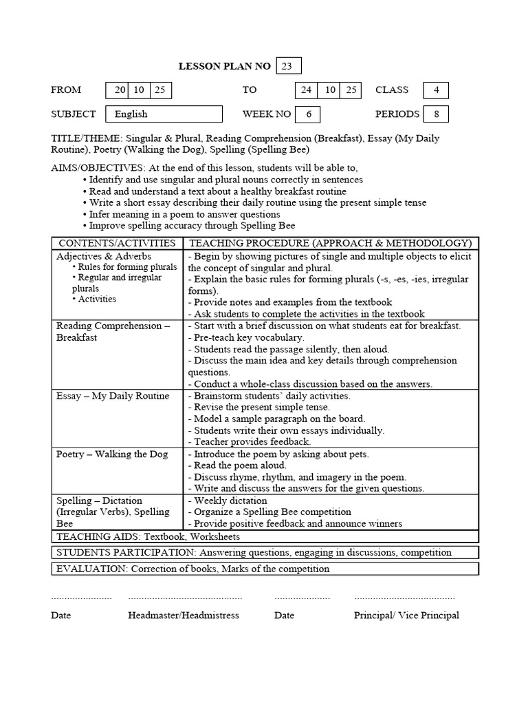 Lesson Plans - Week 6 | PDF | Reading Comprehension | Lesson Plan