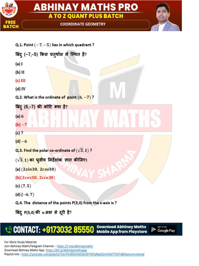 Co Ordinate Geometry Questions Seat 001 | PDF | Cartesian Coordinate ...