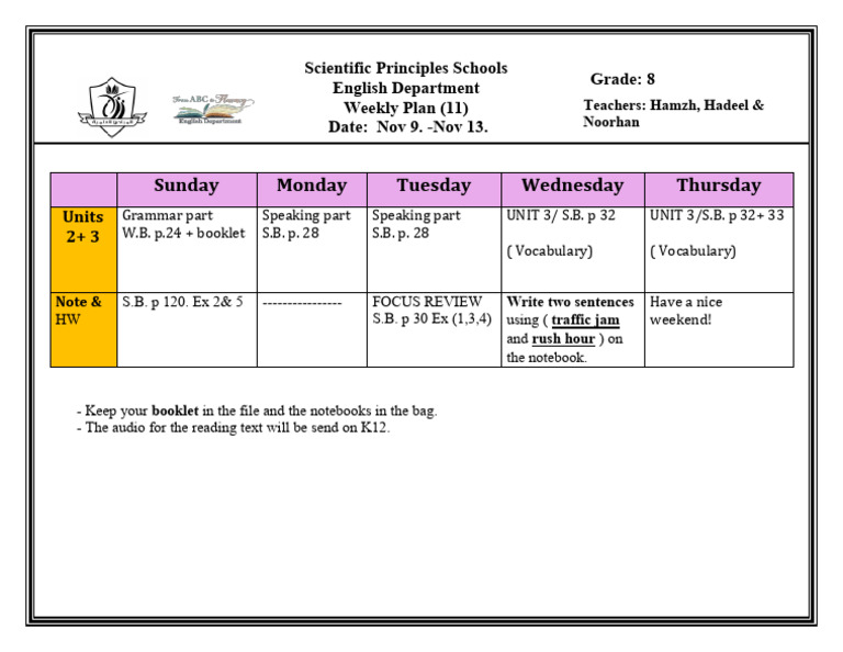 Weekly Plan 8th Grade Week 11 | PDF