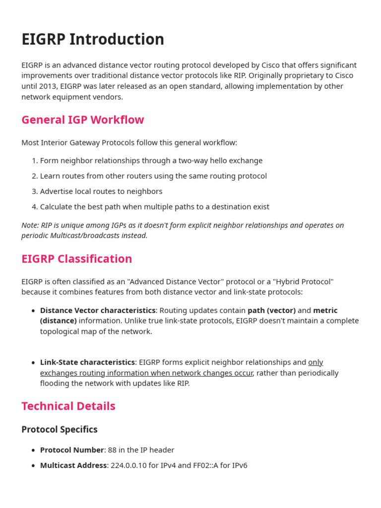 EIGRP Features and Mechanisms Explained | PDF | Routing | Computer Network
