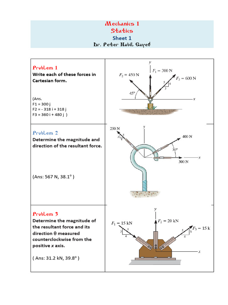 Cartesian Force Analysis in Statics | PDF