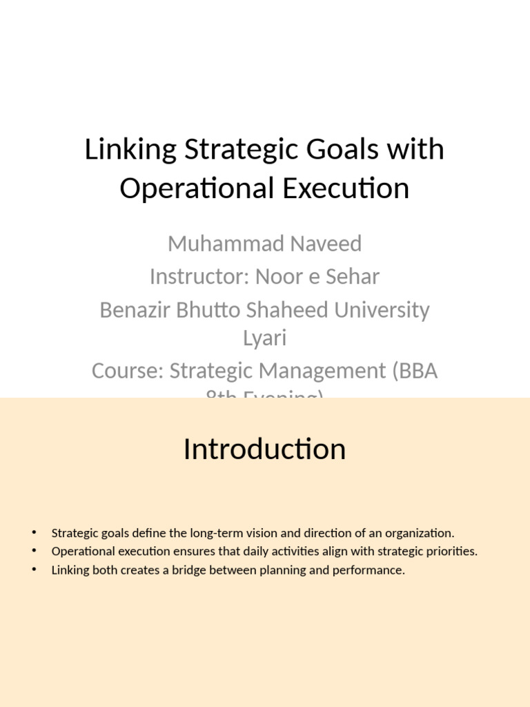 Linking Strategic Goals With Operational Execution | PDF