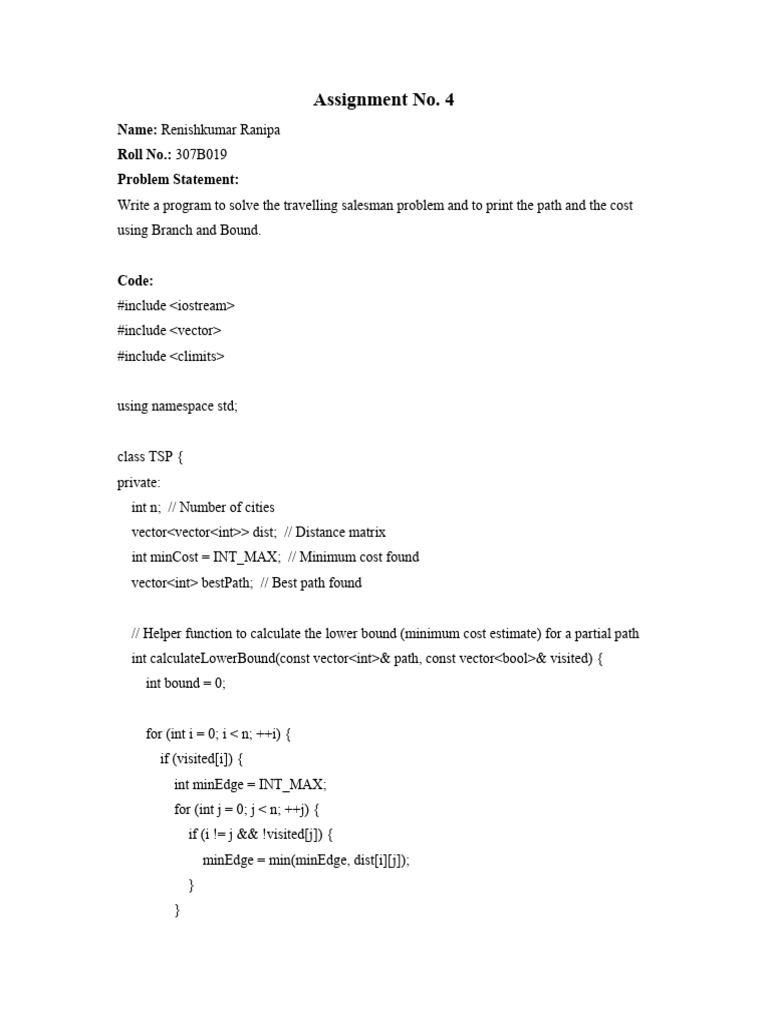TSP Solver Using Branch and Bound | PDF | Computer Programming ...