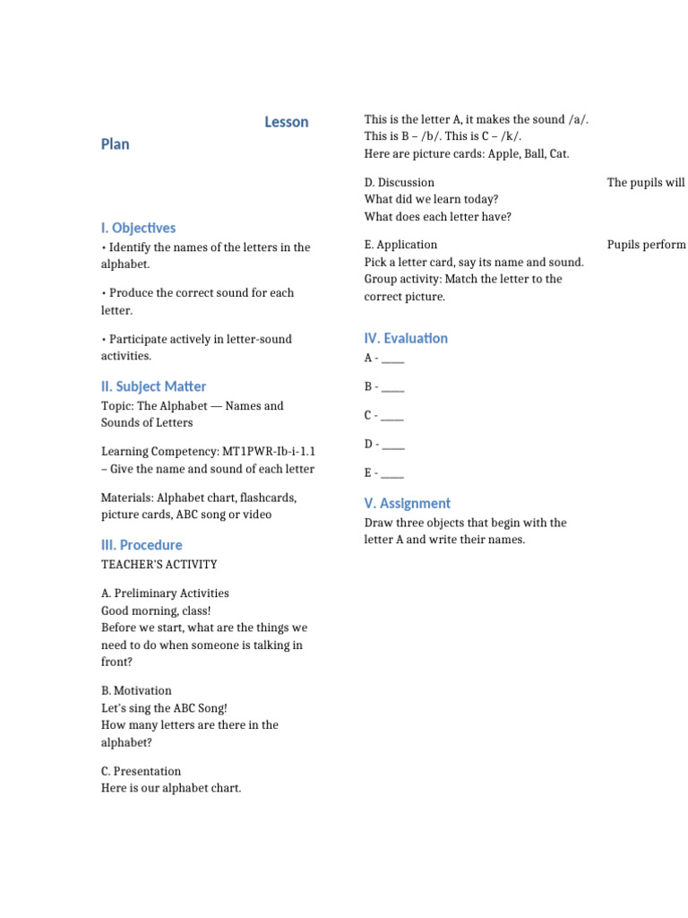Alphabet Lesson Plan: Names & Sounds | PDF