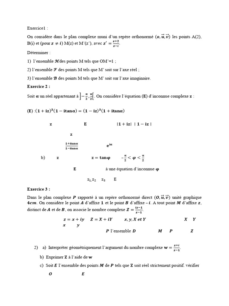 Exercices de mathématiques complexes | PDF | Nombre complexe | Analyse ...