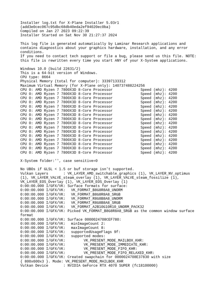 X-Plane Installer Log | PDF | Central Processing Unit | Office Equipment