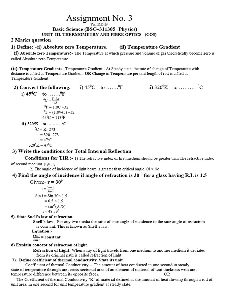 Assignment No.3 BSC 311305 | PDF | Heat | Reflection (Physics)