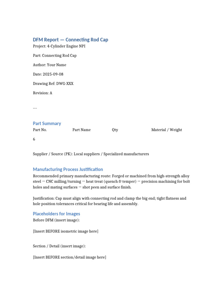DFM Report Connecting Rod Cap | PDF | Screw | Metals