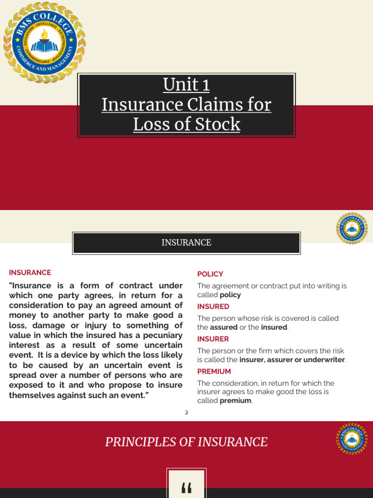 Unit 1 - Insurance Claims For Loss of Stock | PDF | Insurance | Civil ...